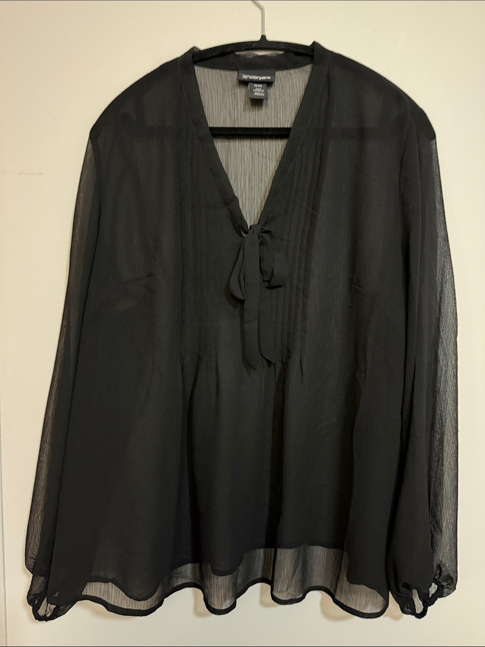 Lane Bryant Black Sheer Tie-Neck Blouse